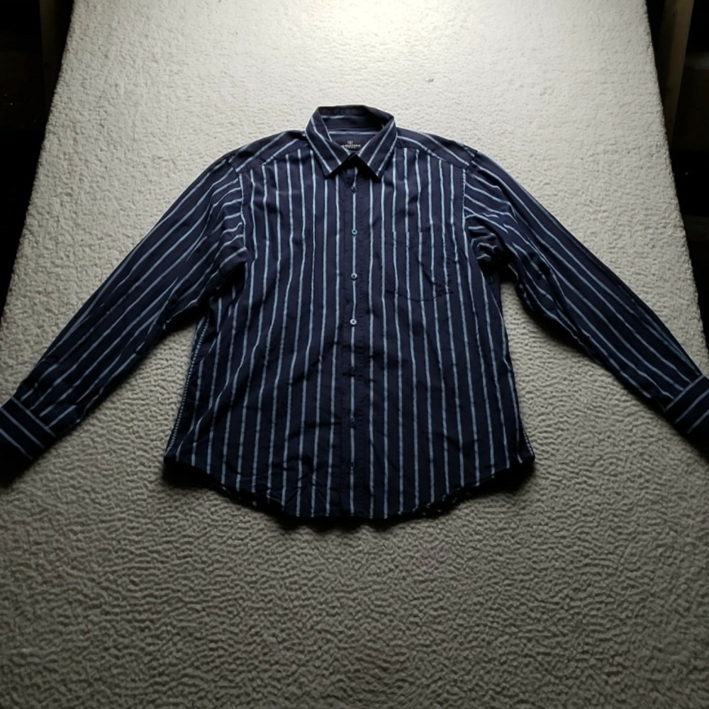 Bugatchi Shirt Mens Large Blue Stripe 100% Cotton Long Sleeve Button-Up Casual